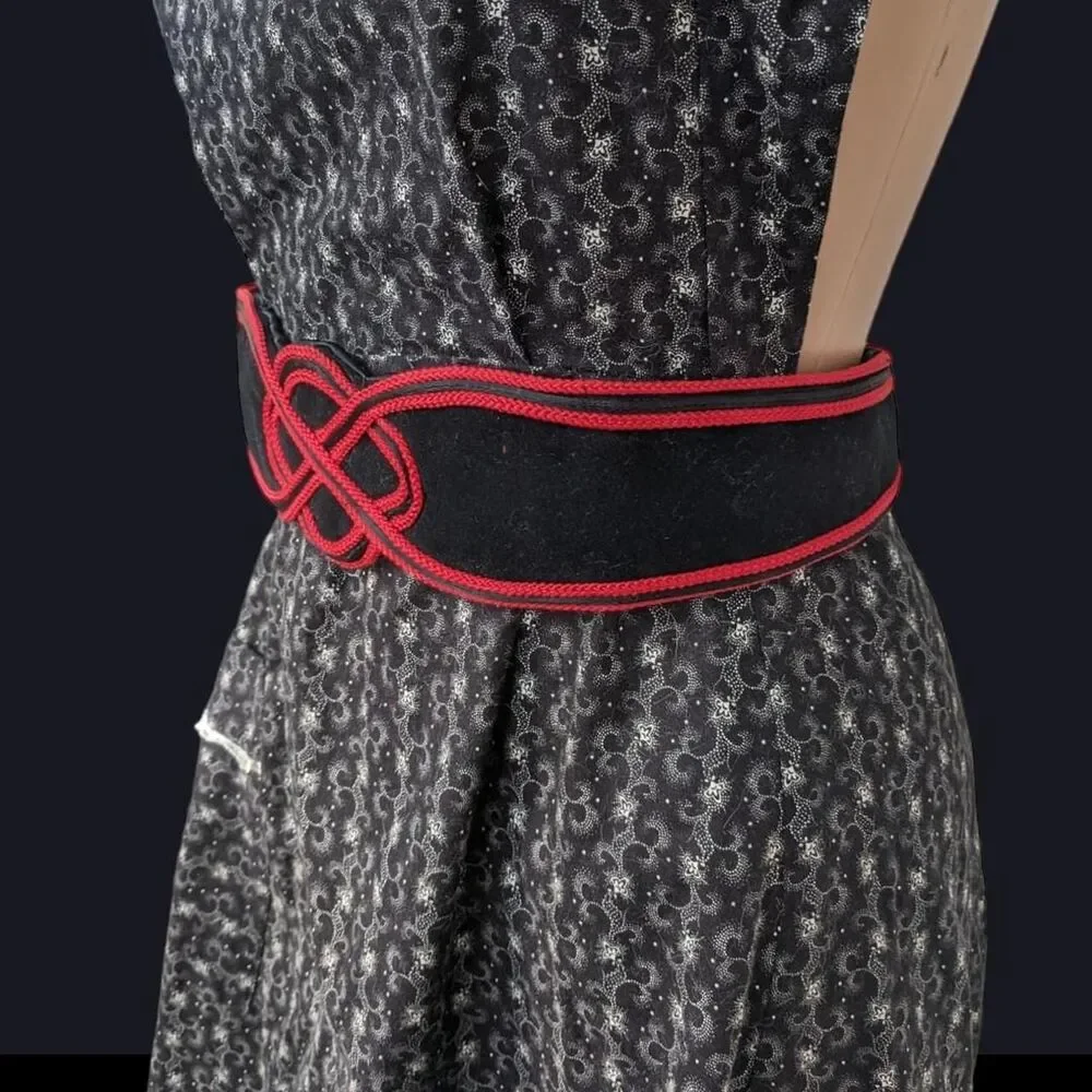 Vintage Black Red Wide Belt Tie Back Avon
